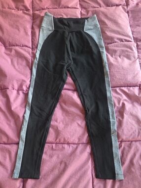 Brasil Sul Long Black Leggings w Heather Gray Bold Side Stripe size S/M